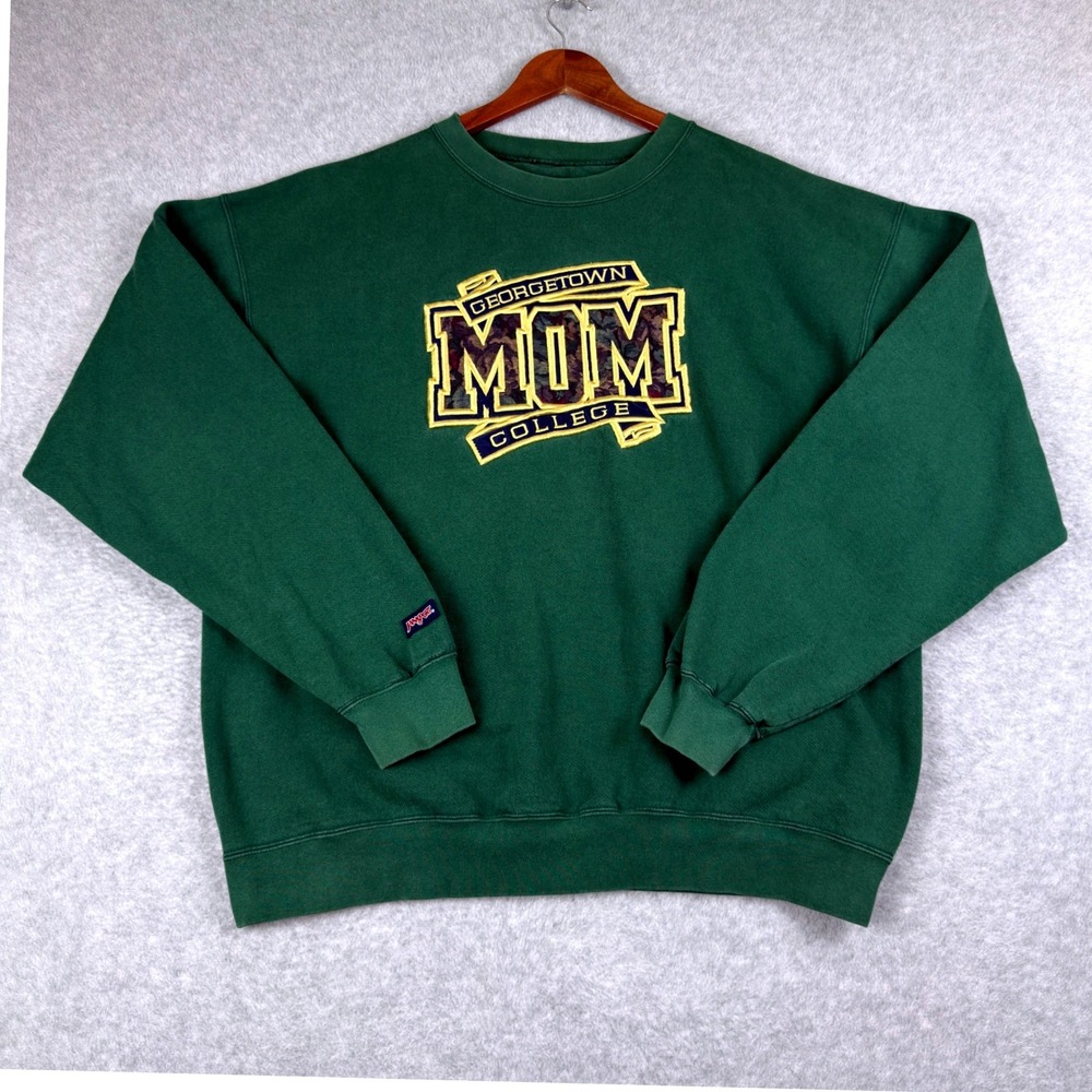 Vtg 90s Georgetown College Mom JanSport Sweatshirt Womens XL Green Cotton Blend - Picture 1 of 6